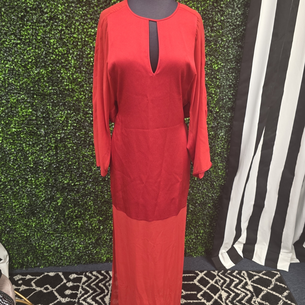 BCBGMaxAzria Red Plunge Gown with Bishop Sleeves